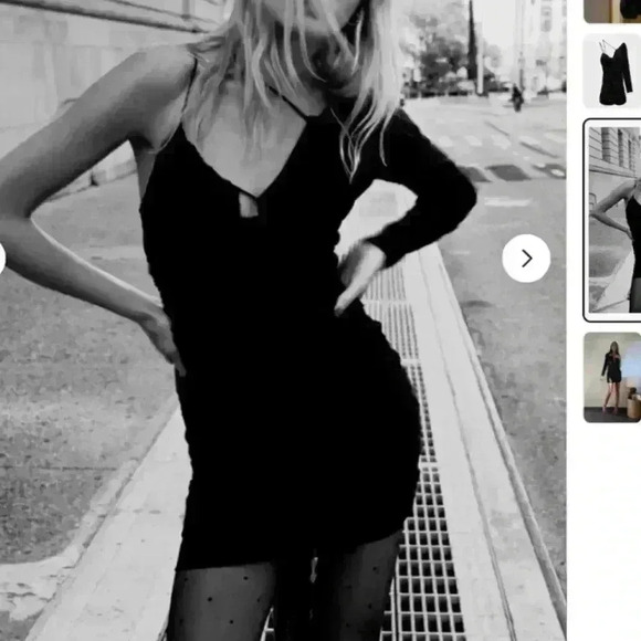 Zara Draped Dress Midi Short Black Strappy - Picture 3 of 9